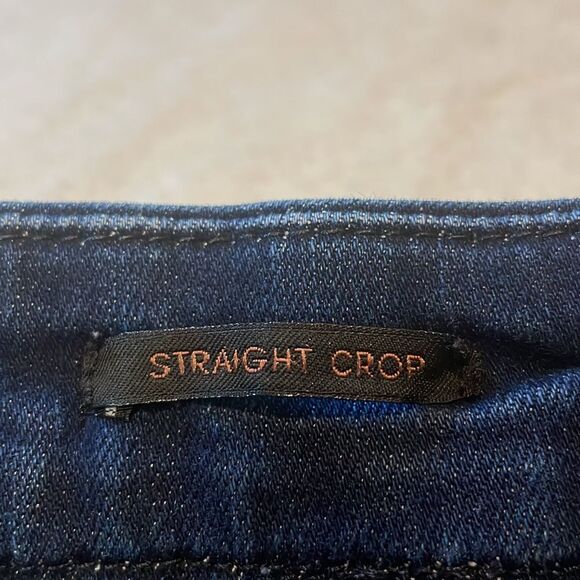 7 For All Mankind- Jen 7 Embellished Hem Straight Crop Jeans Dark Hudson Blue 4 - Picture 5 of 10